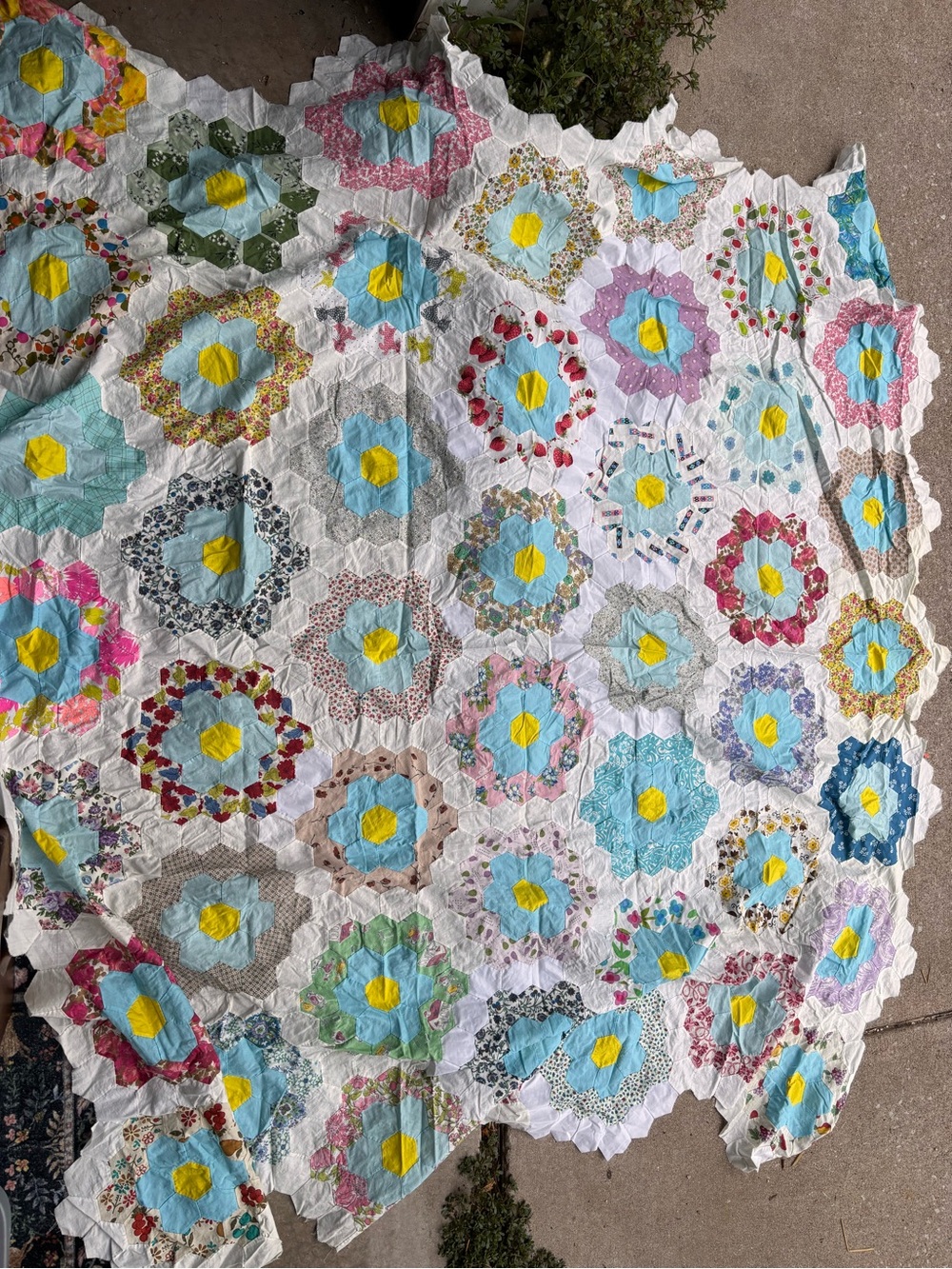 Grandma’s Garden Quilt Topper ONLY in White and Yellow Accents